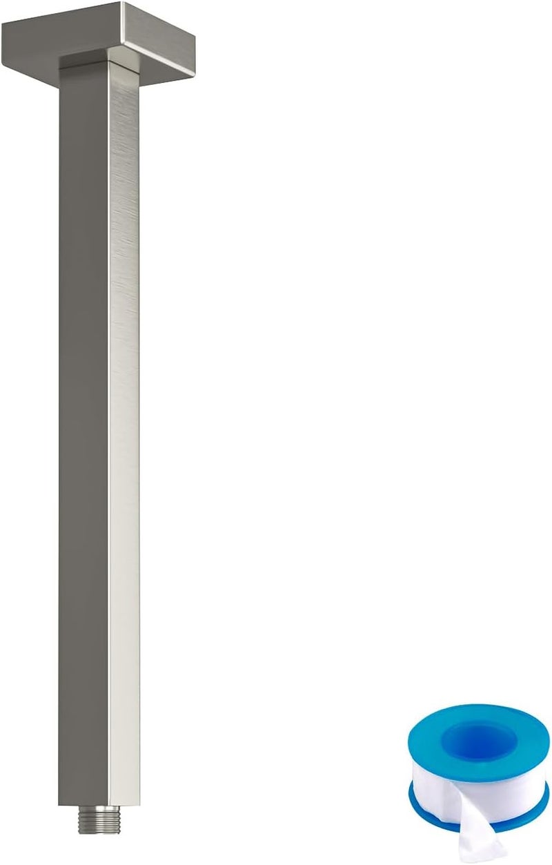 Lordear Shower Arm 16 Inch Brushed Nickel Ceiling Mount Shower Arm and Flange,16” Shower Head Extension Arm Design for Rainfall Showerhead,Square - Image 1